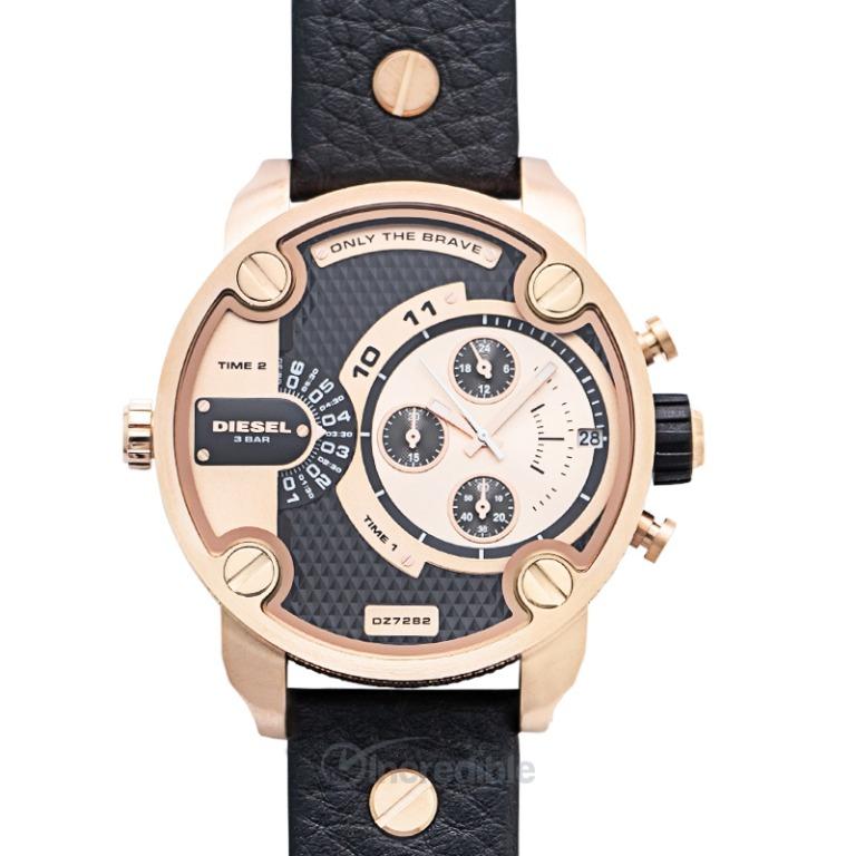 NEW Diesel Little Daddy Black Leather Band With Rose Gold Tone Men s Watch DZ7282