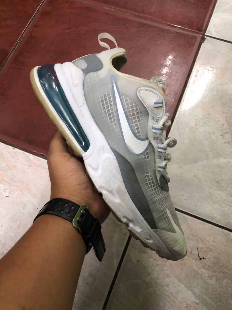 Nike Air Max 270 React White Pure Platinum(9 US) (Category: Sneakers) located in Baguio. Submitted by master_of_brands (Listing ID 1084596781, Image 2). Description: Authentic Nike Air Max 270 React White Pure Platinum Men’s 9 US/27 cm/42.5 Europe Slightly used Thick outsole No sole separation No box In excellent condition .