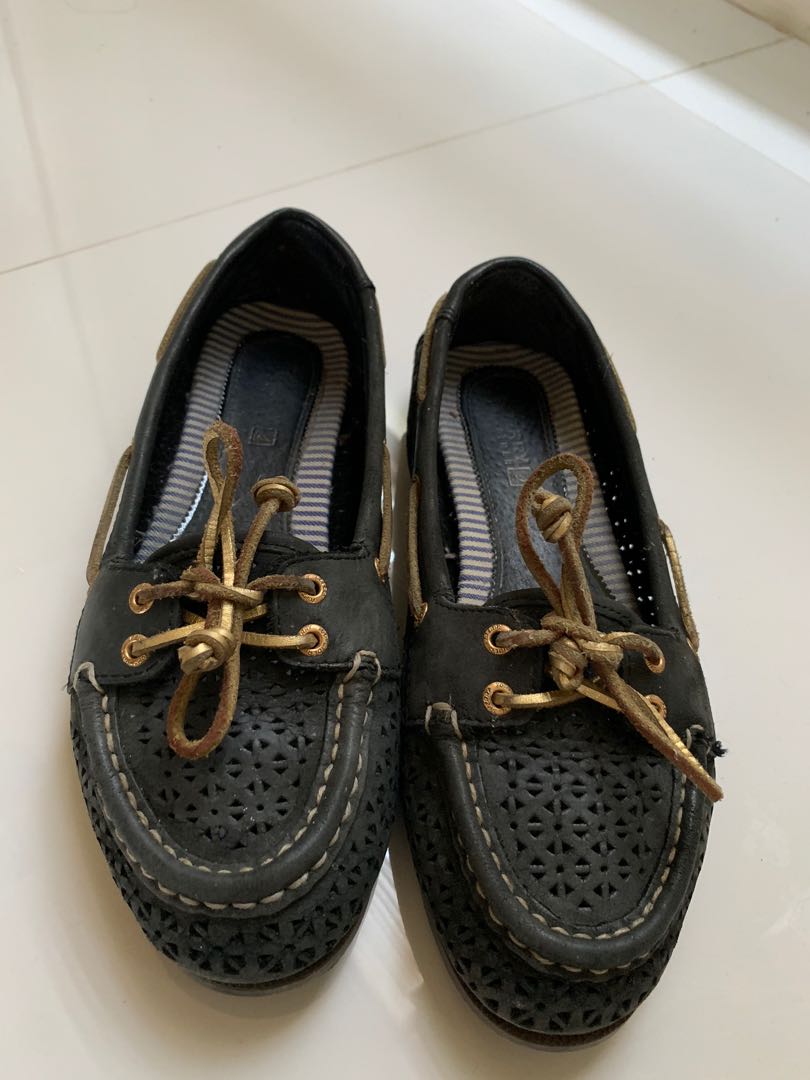 Womens black cheap sperry shoes