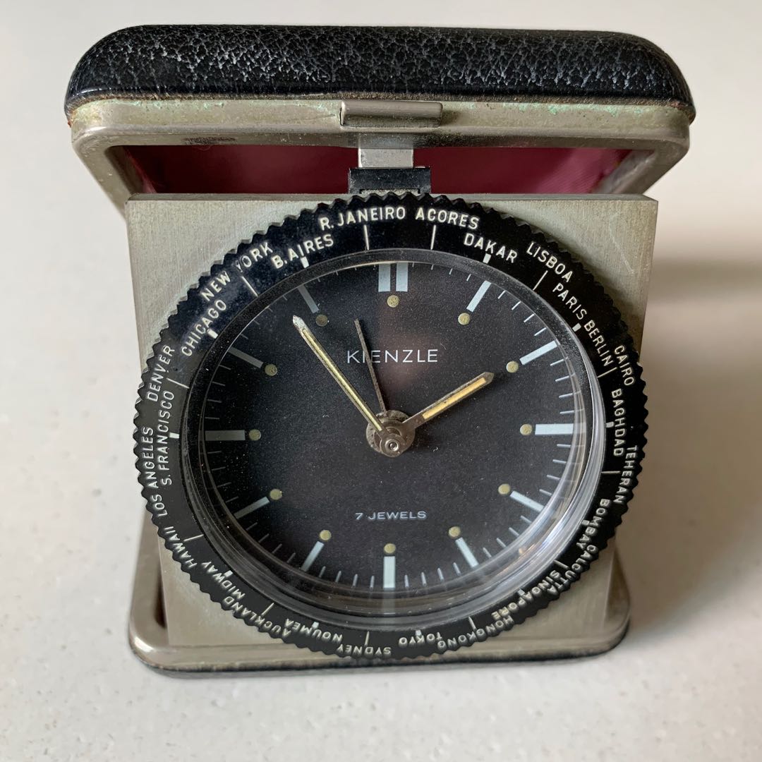 Vintage Kienzle 7 Jewels Travel World Time Clock, Hobbies & Toys