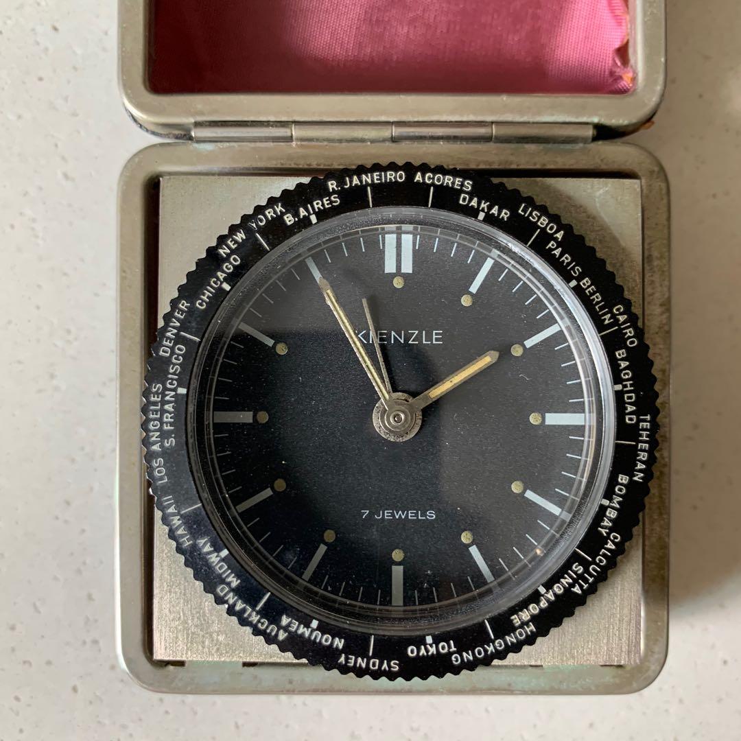 Vintage Kienzle 7 Jewels Travel World Time Clock, Hobbies & Toys