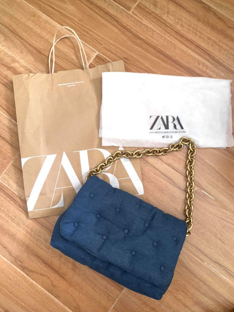 zara denim quilted bolsa
