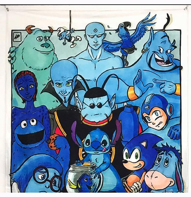 藍色系 動漫 卡通 掛布 Cartoon Cloth 史迪仔 藍精靈 腦筋急轉彎-憂憂 芝麻街 龍珠-北界王 海底奇兵-多莉 神燈精靈 ...