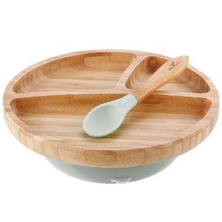 Avanchy Bamboo Suction Toddler Plate + Spoon (Gray)