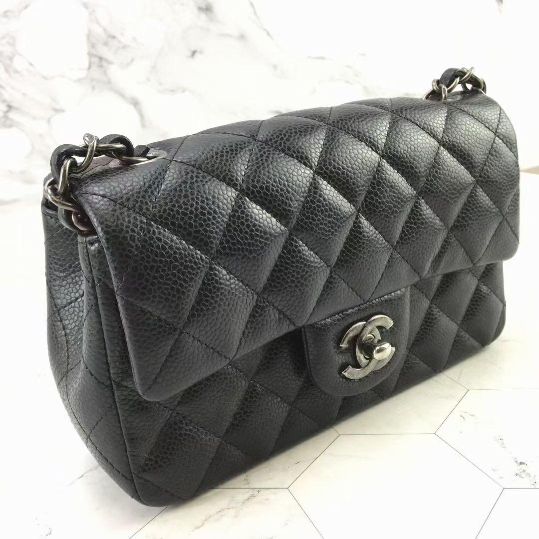 Chanel Caviar Mini Rectangle Rectangular Flap Bag in black and ruthenium  silver hardware, Luxury, Bags & Wallets on Carousell