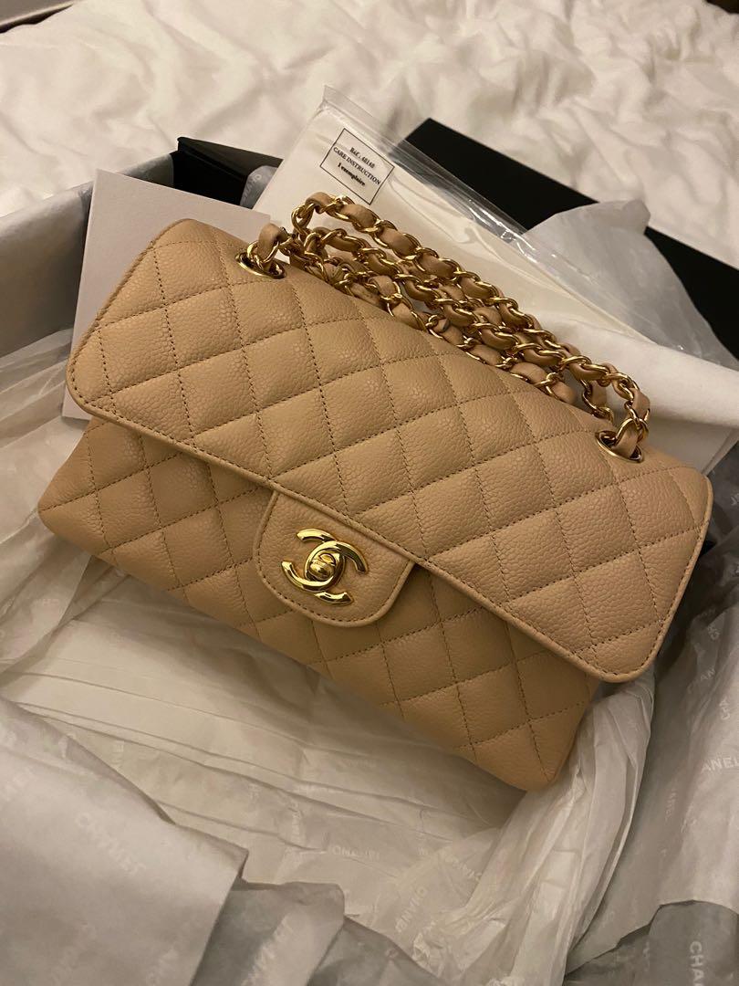 Chanel beige flap shop bag small