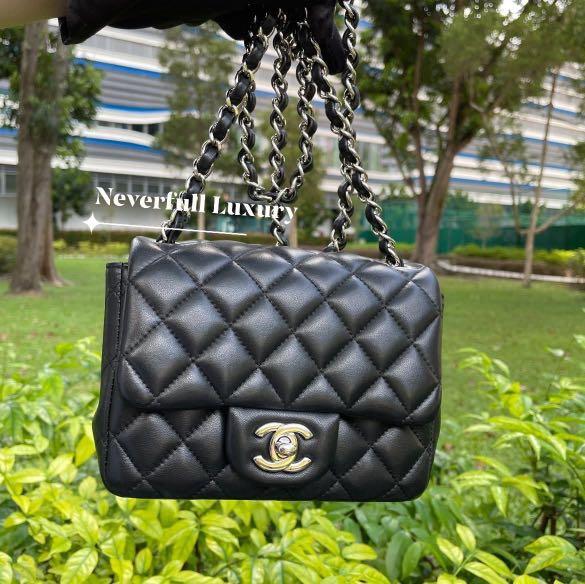 Chanel Mini Square Lambskin Black With SHW Series 28, Luxury, Bags