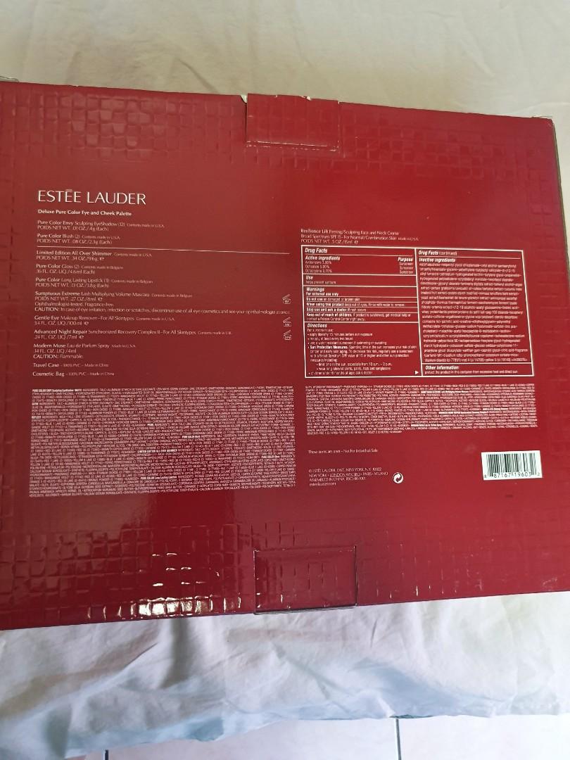 Estee lauder christmas gift set (Category: Makeup) located in Cebu City. Submitted by carie2982 (Listing ID 1079291603, Image 3). Description: estee lauder makeup and skin care set. Still unused and very beautiful... but 5 years from production date. Comes w beautiful red bag and cosmetic pouch inside..