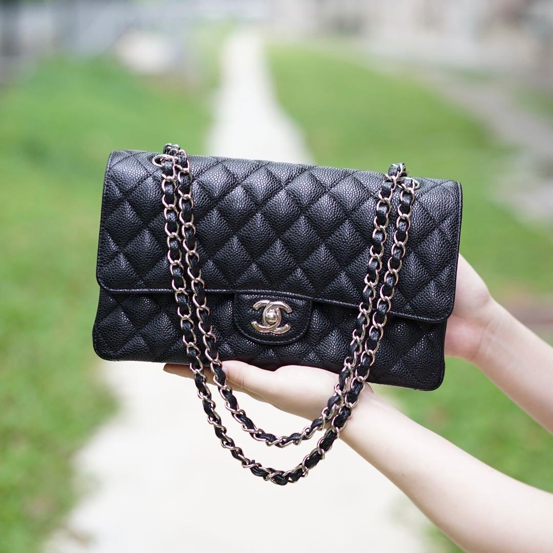 [Full Set] Chanel Classic Double Flap Bag Medium in Black Caviar with SHW
