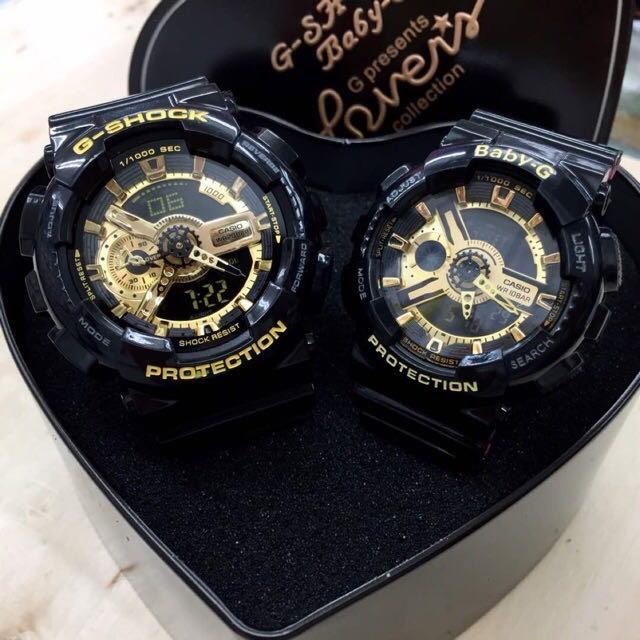 G shock couple discount watch black gold
