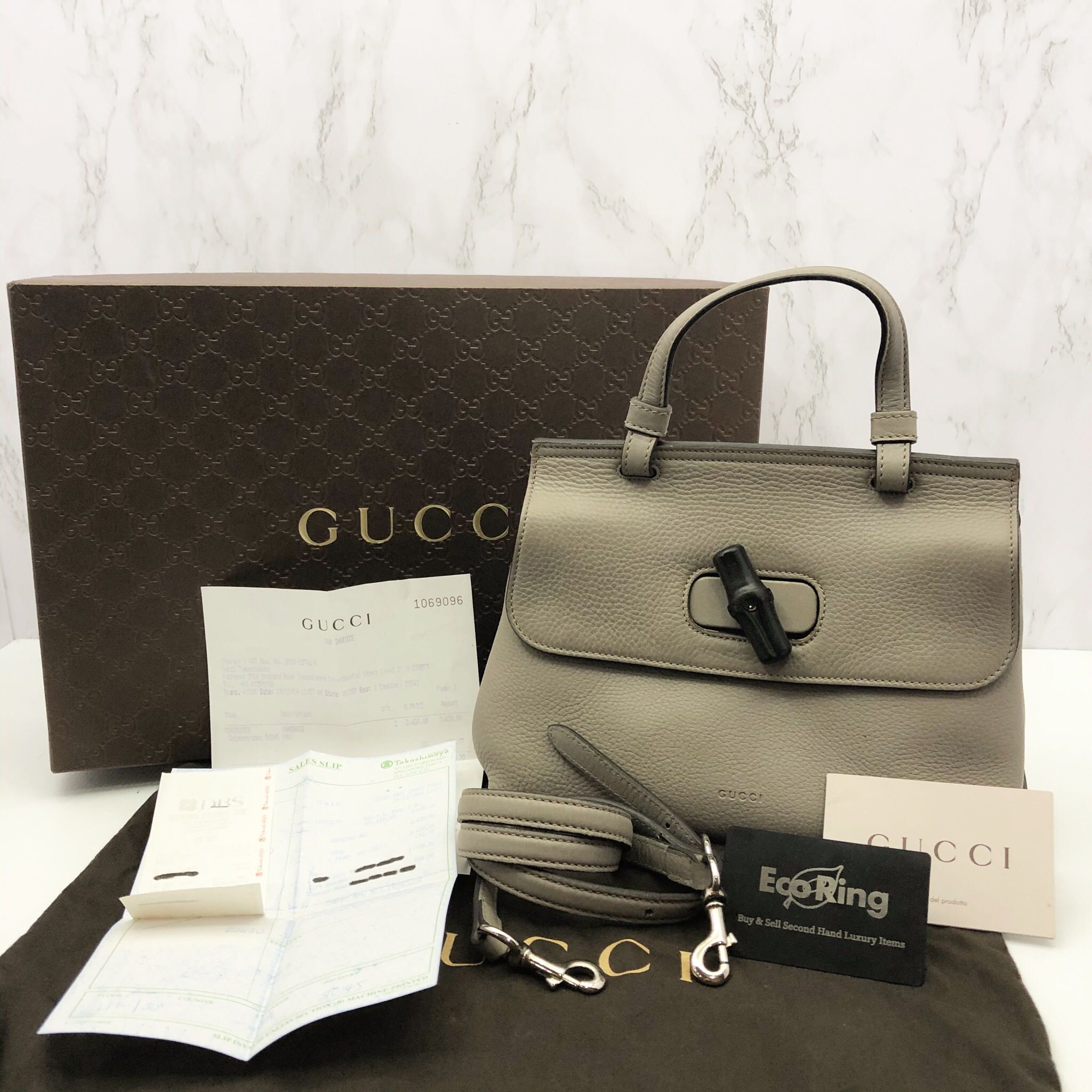 Gucci Bamboo Daily Small Leather Shoulder Bag Grey 370831