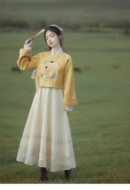 Hanfu Chinese Modern Dress with Embroidered Jacket