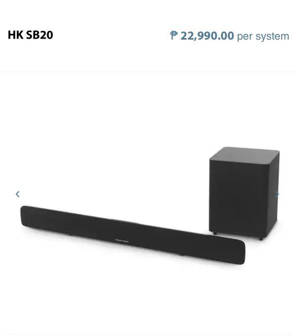 Harman Kardon SB20 Soundbar & Speaker (Category: Soundbars, Speakers & Amplifiers) located in Muntinlupa City. Submitted by kdeclutters (Listing ID 1079217510, Image 1). Description: Slightly used. In very good condition! Advanced soundbar with Bluetooth and powerful wireless subwoofer The Harman Kardon SB 20 soundbar provides theater-quality sound for all of your entertainment components, audio or video. Easily connect to your TV, smartphone, ta