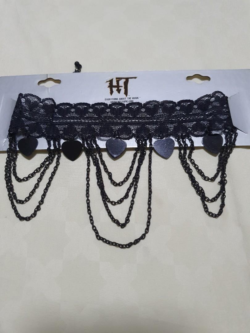 Chain Hot Topic Choker Necklace Skull Cross Barbed Wire Choker