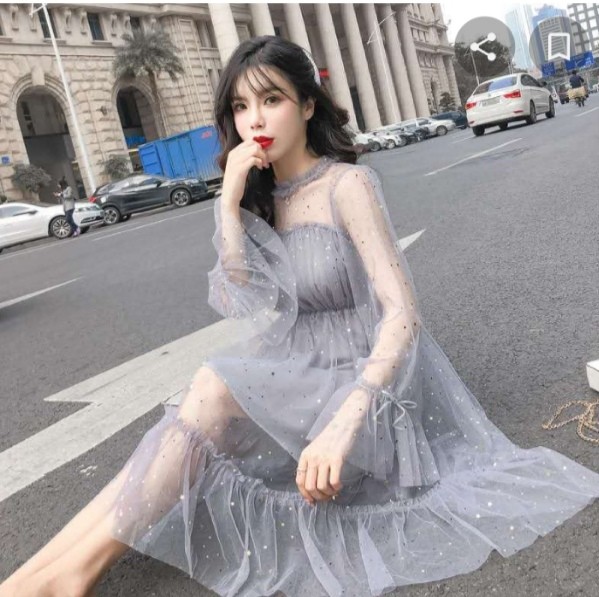 Korean Fairy Elegant Midi Mesh Dress