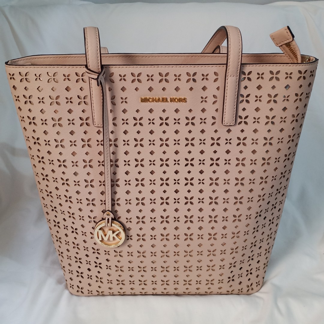 Michael Michael Kors White/Gold Laser Cut Leather Medium Hayley Tote  Michael Kors