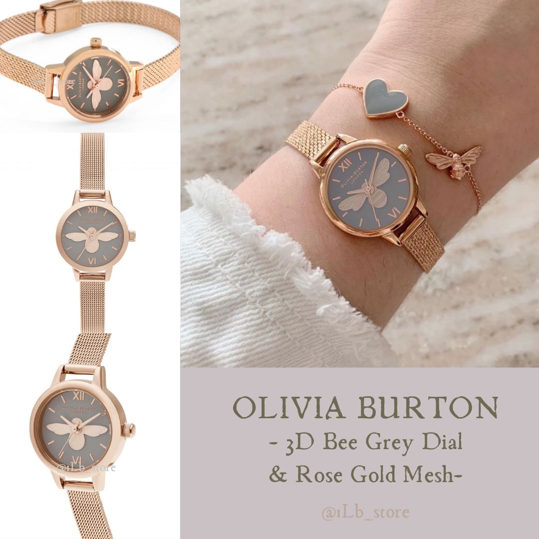 Olivia Burton 3D Bee Grey Dial Rose Gold OB16MC54