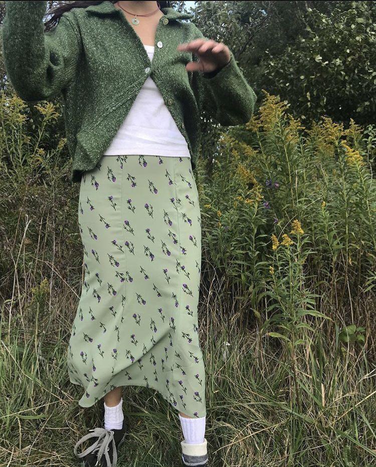 Green flower skirt clearance