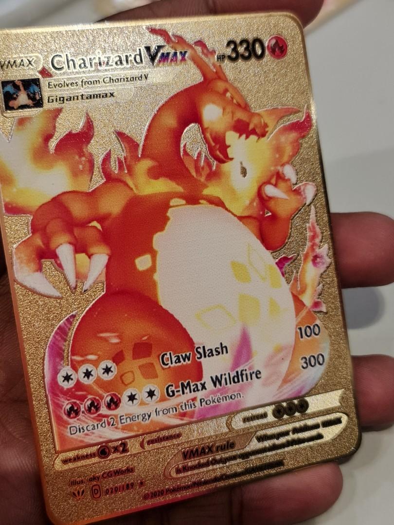 POKEMON CHARIZARD VMAX CUSTOM GOLD METAL CARD, Hobbies & Toys, Toys & Games  on Carousell
