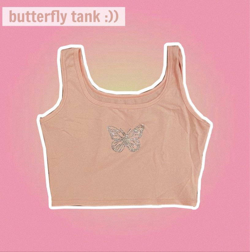Y2k Gem Butterfly Tank Top Womens Fashion Tops Sleeveless On Carousell 
