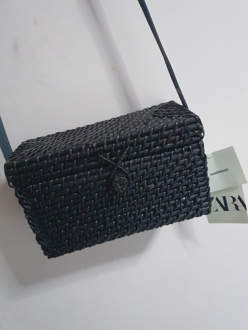 Zara black straw bag online