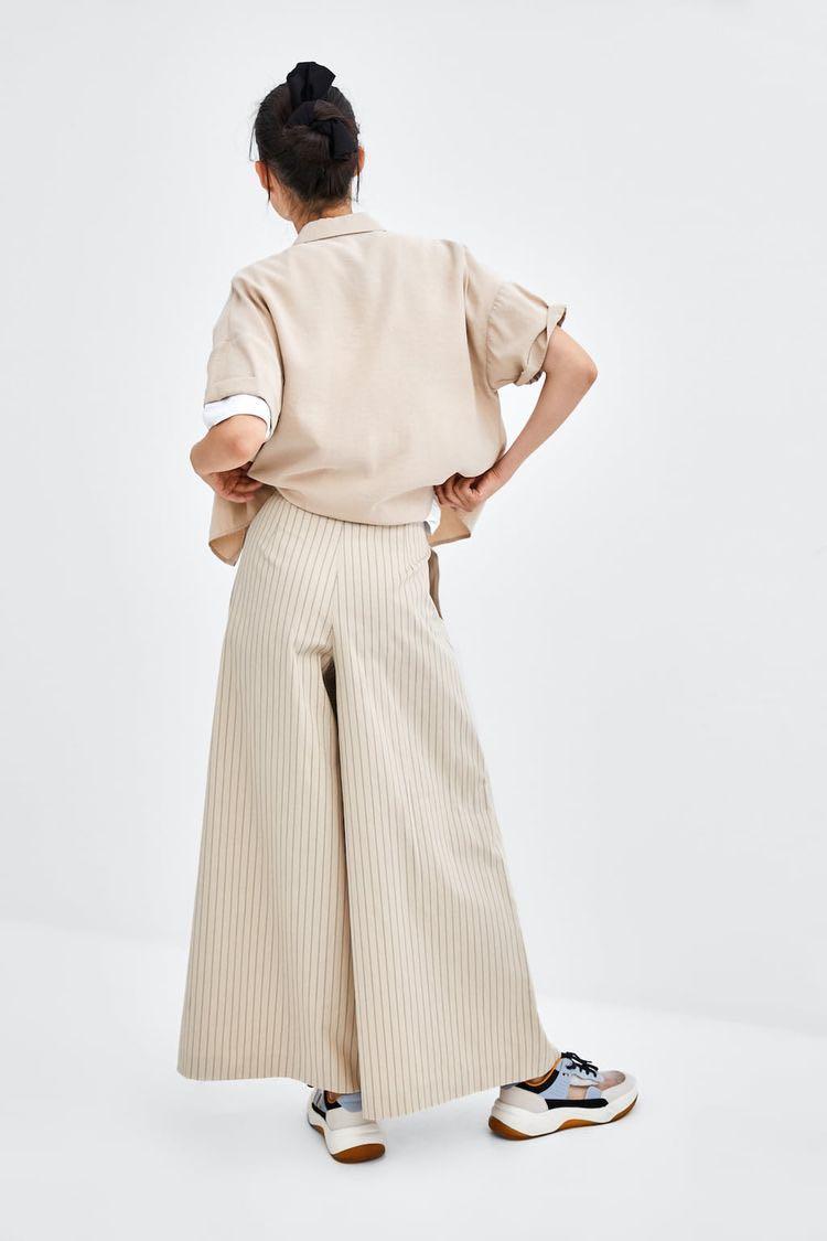ZARA Striped Wide Leg Trousers, Fesyen 