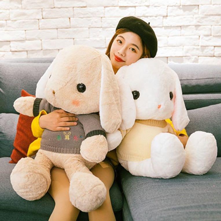 3 Designs Stuffed Animal White Beige Giant Fluffy Rabbit Bunny Standing Lop Muji Doll Pillow Cushion Soft Plush Toy Big Ear Birthday Present Holiday