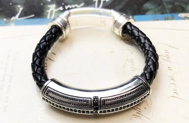 Mens leather cheap silver bracelet