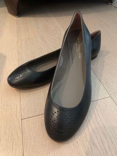 Anya Hindmarch black leather ballerina flats shoes with Happy Face
