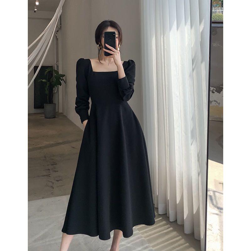Black Korean Dress Gothic Long Sleeves Retro Vintage