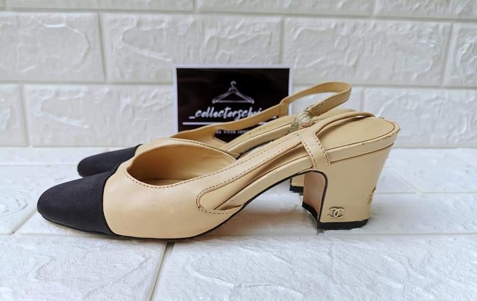 Chanel Two-Tone Slingback Pumps, Luxury, Sneakers & Footwear On Carousell