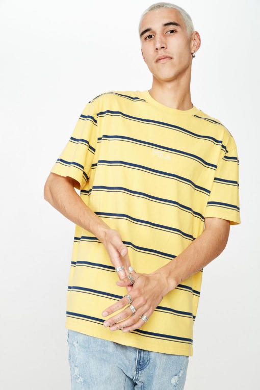 FILA Stripe T Shirt in Yellow, Men's 