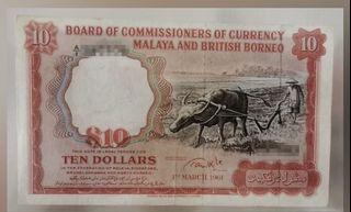 Malaya & British Borneo 1961 $10 Dollar Note