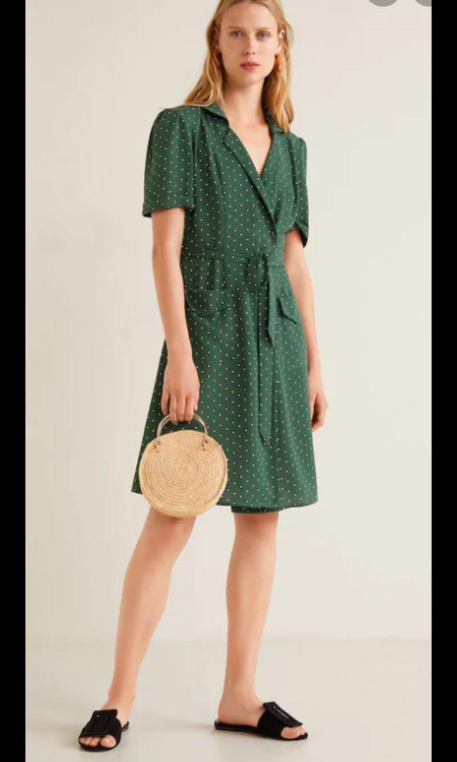 Mango green polka dot dress store