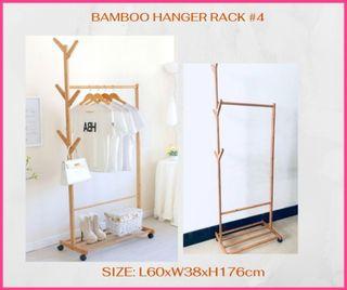 Movable Clothing Bamboo Cloth Drying Hanger Rack with Wheels - Household Furniture
