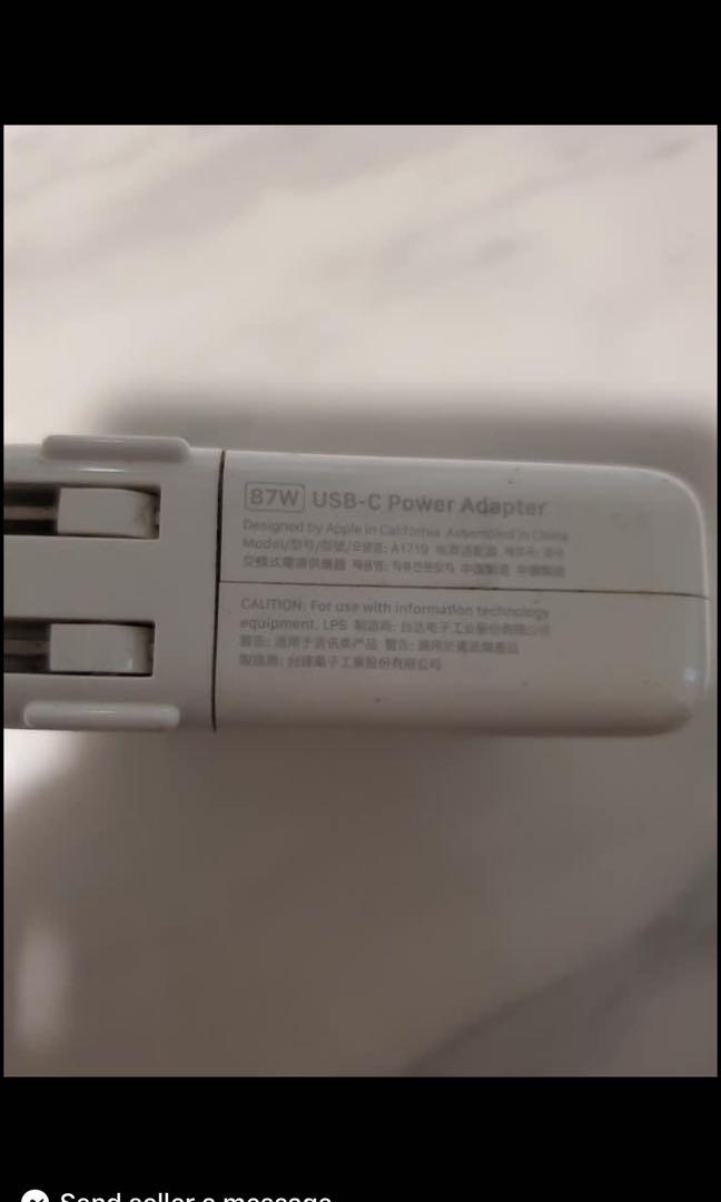 Original MacBook USB type C chagers (Category: Chargers) located in Cainta. Submitted by jtc23 (Listing ID 1084837208, Image 3). Description: Original MacBook USB type C chagers. 61w: PHP 2,500 87w: PHP 3,200.