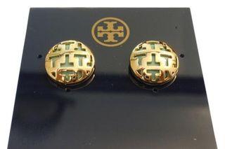 *RUSH SALE* TORY BURCH Gold/Mexican Turquoise T color frete tiled button earrings (from Php5k)