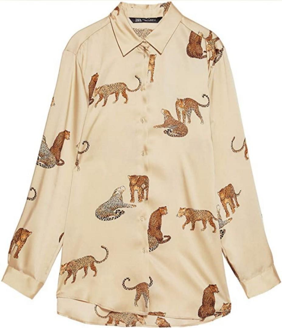 Zara leopard print satin shirt kemeja 