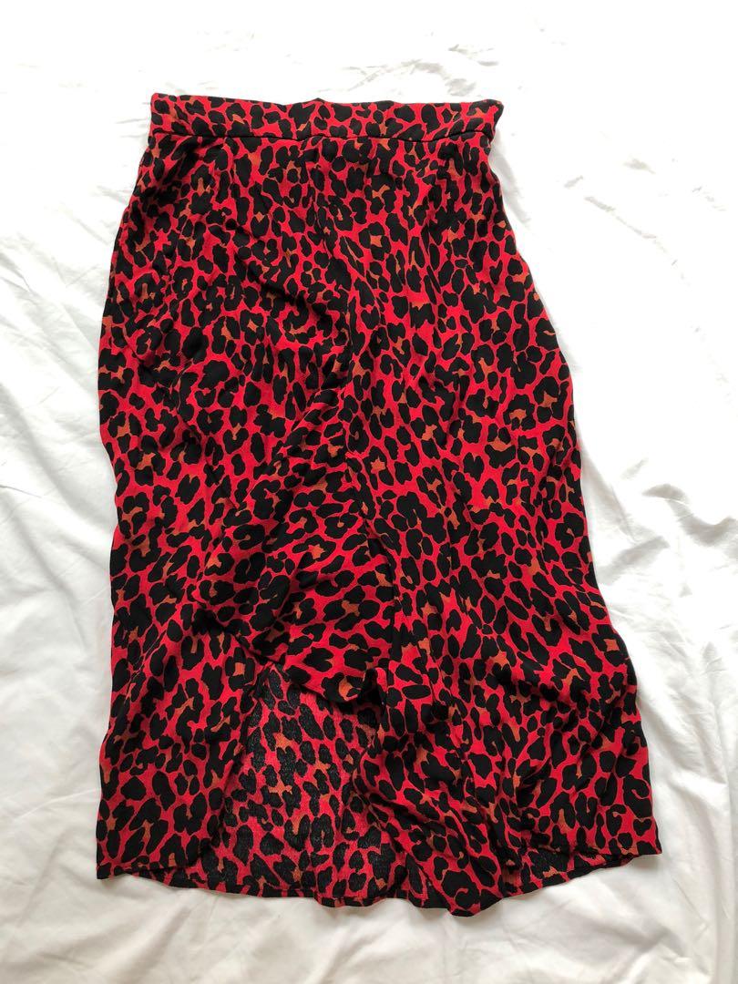 zara red leopard skirt