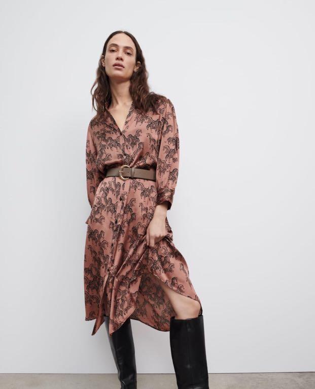 Zara zebra print satin belted dress 