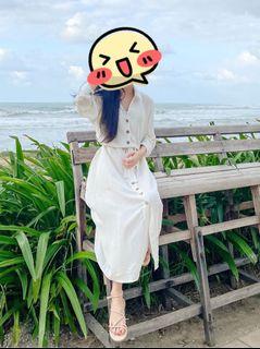 白色排扣超仙女洋裝