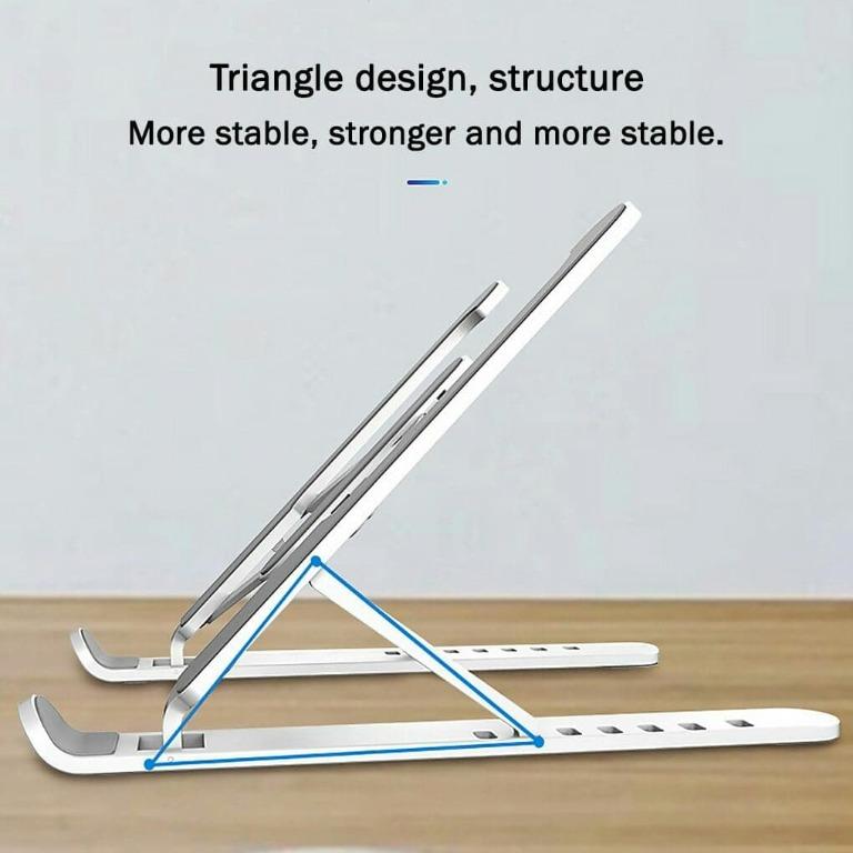 ADJUSTABLE FOLDABLE LAPTOP STAND (Category: Laptops & Notebooks) located in Manila. Submitted by christimjose09 (Listing ID 1079489529, Image 3). Description: Product details: ✔️Our laptop holder is compatible with all laptops from 10-15.6 inches. ✔️Can absorb and discharge heat easily. The hollow design and forward-tilt angle offers great heat dissipation and natural airflow to prevent your laptop from overheating. ✔️With its lightweight and fol