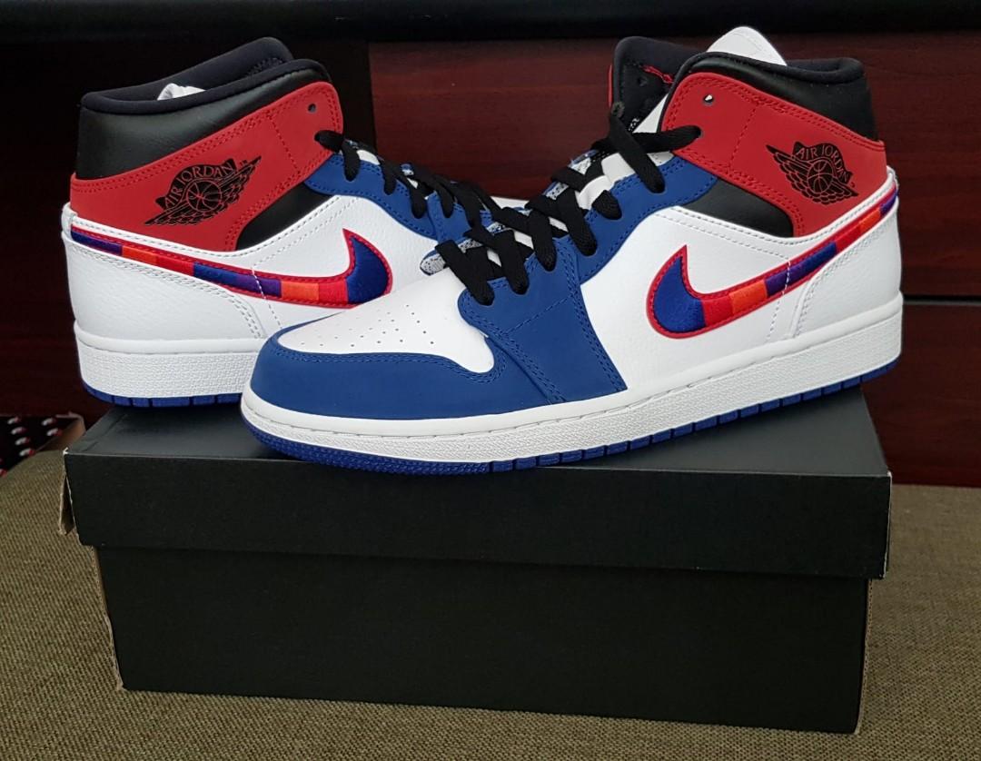 Air jordan 1 red on sale white blue