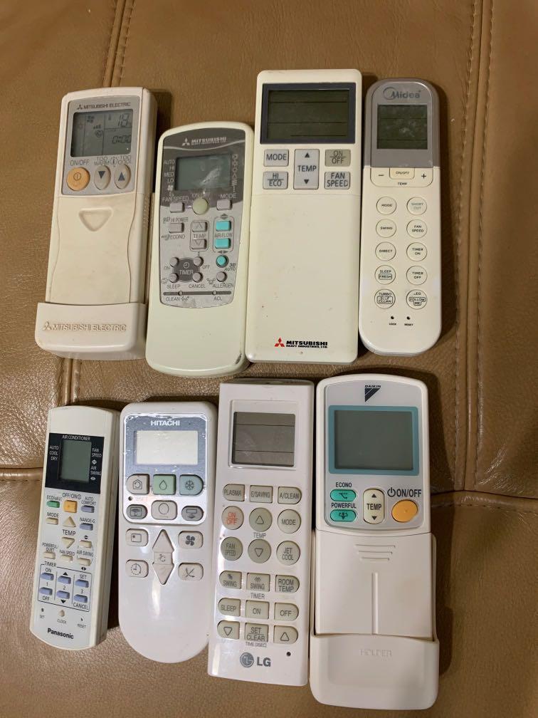 Aircon Remote controller (Category: Air Conditioners & Heating) located in Singapore. Submitted by miketan232 (Listing ID 1079511451, Image 1). Description: -Mitsubishi electric -Mitsubishi Heavy -Daikin -LG -Hitachi -Panasonic -Midea -Fujitsu -Sharp -Toshiba -Sanyo .
