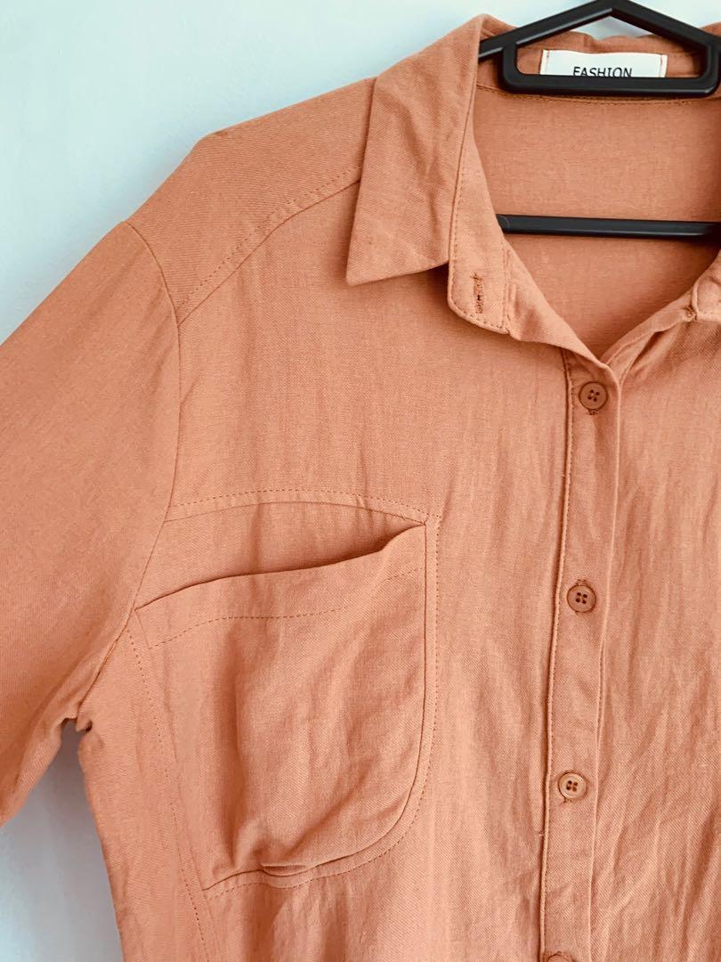 Apricot Color Long Sleeves Casual Button Shirt Women s Fashion