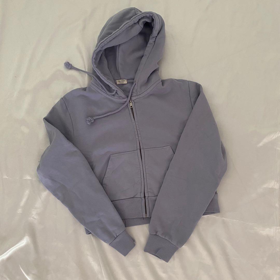 brandy melville crystal hoodie periwinkle blue pastel baby cropped jacket zip up sweater sweatshirt