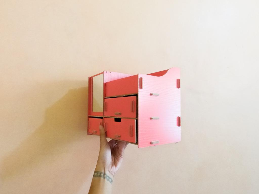 Collapsible Drawer - Small (Category: Storage Boxes & Baskets) located in Makati City. Submitted by titaarlet (Listing ID 1079436962, Image 1). Description: made of woodish thin board that are assembled into a tiny drawer. has pastel green too, check last photos RFS Decluttering.