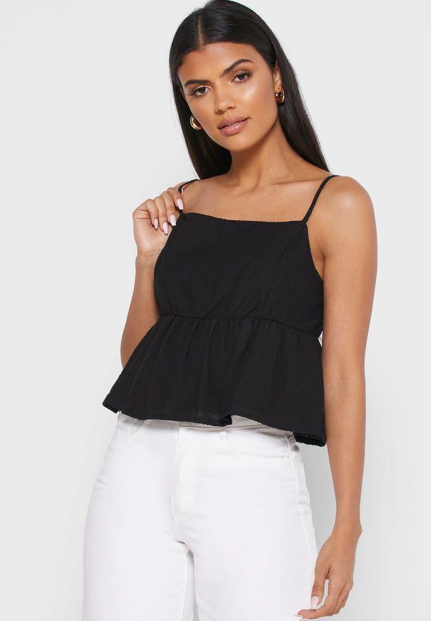 cotton on black joslyn peplum cami, Women's Fashion, Tops, Sleeveless on  Carousell