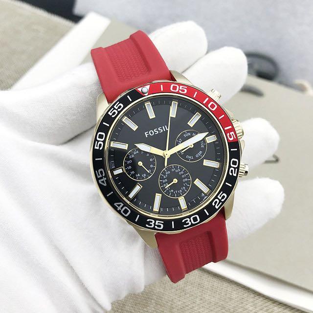 Fossil Men s Watches Bq2499 Bannon Multifunction Red Silicone Rubber Original