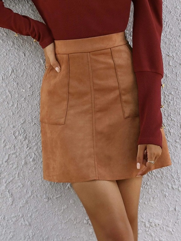 High Waist Suede Skirt, Women's Fashion 